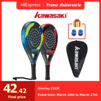 Kawasaki Brand Padel Tennis Carbon Fiber Soft EVA Face Tennis Paddle Racquet Racket with Padle Bag Cover Power 600