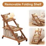 Mobile Snack Side End Table with 3-Tier Storage Shelves Sofa End Table with Rolling Casters Modern Nightstand with Caster Wheels