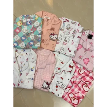Sanrio Hello Kitty Autumn Cotton Long Sleeve Pants Women's Pajamas Two-piece Cartoon Loungewear Pajamas Set Silk Pajamas Women's