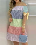 Fashionable Sexy Women's Print Dress Women's Word Shoulder Short -sleeved A -line Dress Ladies Off The Shoulder Mini Dresses