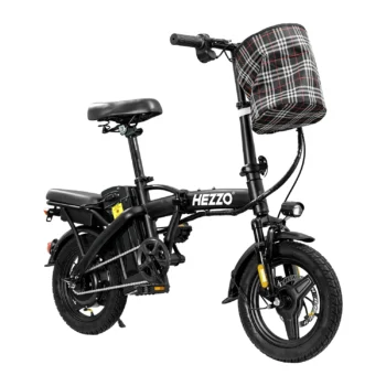 Hezzo Bicycle Foldable Electric Bike W/ Seat & Basket 14'' 48V 10.4Ah 350W Motor 22Miles Range 20 MPH Top Speed Ebike for Adults
