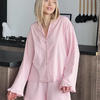 Marthaqiqi Cotton Women'S Sleepwear Suit Sexy Turn-Down Collar Nightwear Long Sleeve Nightgowns Shorts Casual Ladies Pajamas Set
