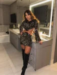 Women Fashion Glitter Sequins Hollow Out Mini Dress Elegant Round Neck Long Sleeves Short Dresses 2024 Female Chic Party Outfit