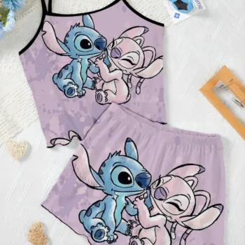 Minnie Mouse Lettuce Trim Short Sets for Women 2 Pieces Home Dress Top T-shirt Women's Suit Mickey Pajama Skirt Elegant Disney