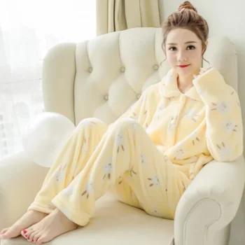 3 Color Rabbit Winter Flannel Pajamas Women's Winter Cardigan Rabbit Pajamas Long Sleeve Pajamas Homewear Set