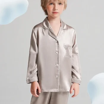 Solid Color Home Clothing Set For Boys and Girls,19MM 100%Real Silk Children's Pajamas Set,2024 Spring Summer New,S41246QM