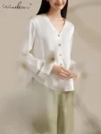 kf-Sf72014845f88498c94aea6cc1efa1661N-Winsleter-100-Mulberry-Silk-Pajama-Set-Casual-Fashion-Homewear-Women-Long-Sleeve-VNeck-Top-Pants-Summer
