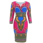 European and American women's long fashionable printed 3/4 sleeve African ethnic style dress