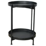 Promotion! 2-Tier Round Side Table End Table Metal Sofa Coffee Table, Small Folding Table Living Room Office Flower Stand (Black