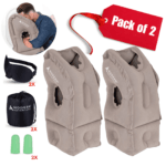Pack of 2 Raised Bottom Inflatable Travel Pillow for Airplanes (Grey)