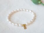 Pearl initial bracelet | Letter freshwater pearl bracelet | Custom gold initial jewelry | Personalized elastic stretch bracelet for her