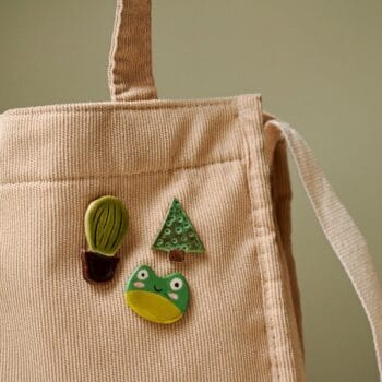 Handmade Pin Ceramic Frog, Pine and Cactus Brooch Set |  Eye-Catching Ceramic Pin Brooch Set for Collar, Bag or Scarf