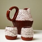 Sigrafitto Red Mud Serving Jug and Glass Set | Handmade Pottery Jug | Decorative Jug Set | Rustic Jug Set | Ceramic Osoka Art | Art Gift