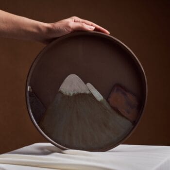 Ceramic Clay Plate Art | Large Ceramic Dessert Plate 11 Inch | Mountain Patterned Stoneware Ceramic Plate | Handmade Ceramic Plate