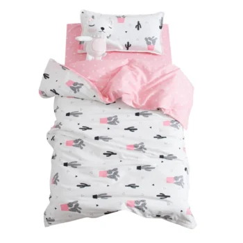 3Pcs Princess Cotton Crib Bed Linen Kit Cartoon Baby Bedding Set Includes Pillowcase Bed Sheet Duvet Cover Without Filler