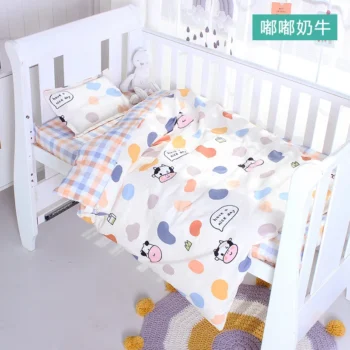 3Pcs Set Newborn Baby Crib Bedding Sets Cotton Soft Cartoon Print Color Bedroom Bed Cot Linen Quilt Cover Case Sheets Pillow