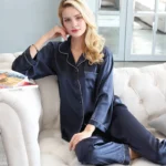 kf-HTB16VJDaPvuK1Rjy0Faq6x2aVXaH-Pajamas-Women-Robe-Sets-100-Silk-Fabric-Sleepwear-Two-Pieces-Set-Simple-Style-Turn-down-Collar