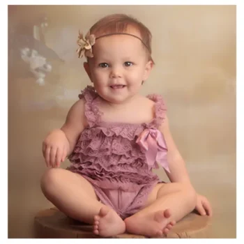 New Baby Lace Ruffles Romper Infant Girls Boys Romper with Ribbon Bow Newborn Birthday Photography Jumpsuit Cloth 24Pcs/lot EMS