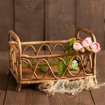 Newborn Photography Basket Handmade Idyllic Retro Small Rattan Bed Baby Photography Props Furniture for Photo Shoot Accessories