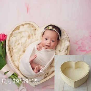 Baby Photography Props Vintage Wooden Basin Bucket Full Moon Heart Shape Box Newborn Infants Photo Shooting Posing Accessories