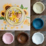 2024 Newborn Photography Props Retro Wooden Round Tub Photo Pots Baby Chair Bed Furniture Container Shooting Studio Accessories