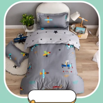 3Pcs Cotton Crib Bed Linen Kit Cartoon Baby Bedding Set Includes Pillowcase Bed Sheet Duvet Cover Without Filler