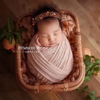 Baby Photography Basket Baby Props Vintage Woven Rattan Basket Newborn 100 Days Photography Props Basket Baby Posing Sofa Bed