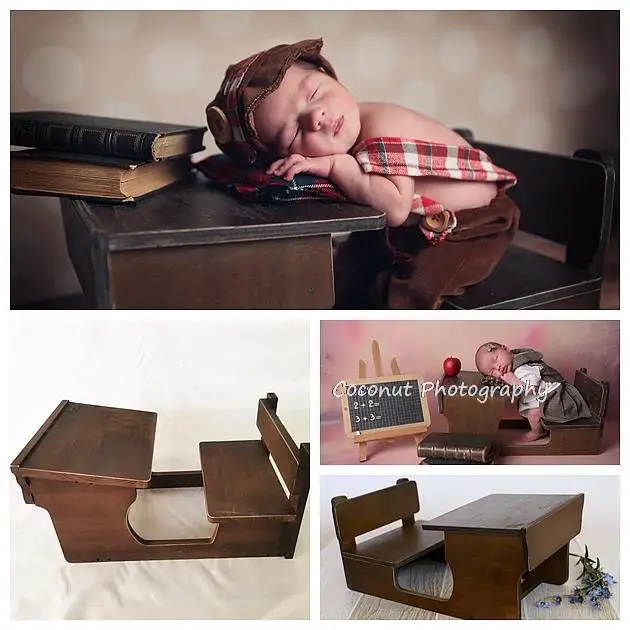 Newborn photography props retro do old small desk for studio baby shooting props baby posing container new arrival 50x29x26cm