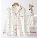 kf-S54d816ed7aeb454da3c25c24e1d1abf6z-Korean-Version-Plaid-Pajama-Women-Long-Sleeve-Sleepwear-Spring-Thin-Loungewear-Plus-Size-Red-Nightwear-Lapel