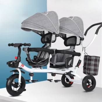 Children's Double Stroller Multifunctional Two-way Baby Stroller Twins Stroller Double Folding Three-wheel Car