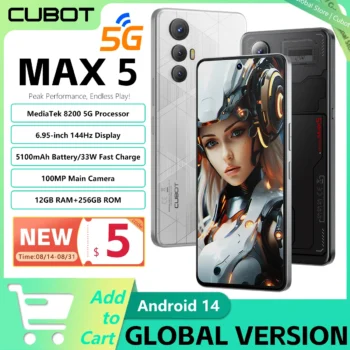 CUBOT MAX 5 5G Smartphone Android 14 Dimensity 8200, 6.95" 144Hz Large Screen 12GB RAM+256GB ROM 5100mAh Battery Gaming Phone