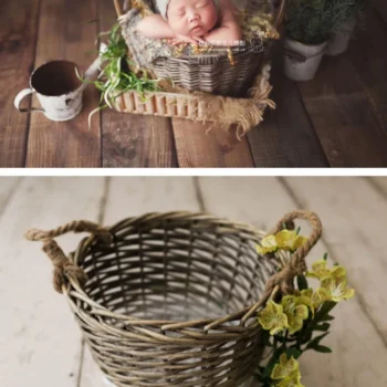 Rattan Basket for Newborn Photography Handwork Woven Retro Basket Chair Baby Posing Props Studio Shooting Container Accessories