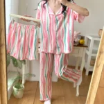 kf-S56600d2c8e19469c8fa8672fe93393fck-New-Women-s-Pajamas-Three-Piece-Ladies-Sleepwear-Set-Stripe-V-Neck-Design-Elegant-Loose-Korea
