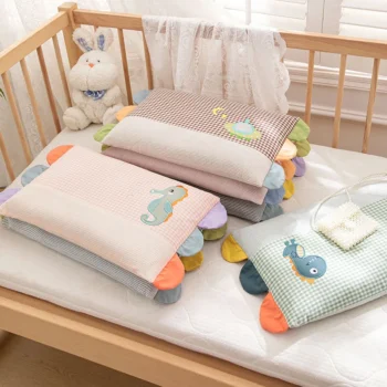 Children's Pillow Newborn Pure Cotton Neck Pillow Cartoon Animal Pillow Comfortable Feather Velvet Inner Liner Bedding Cribs