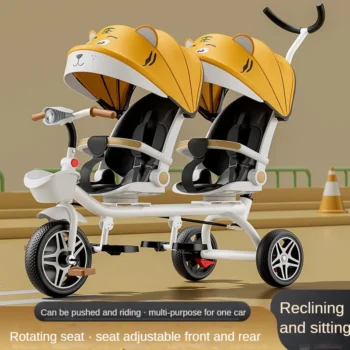 Multifunctional Twin Children's Tricycle Foldable Baby Bicycle Two-way Twin Baby Stroller Swivel Seat Double Stroller