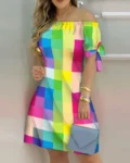 kf-Sc76c5bfbbfed41969168f594b8f3c35ak-Fashionable-Sexy-Women-s-Print-Dress-Women-s-Word-Shoulder-Short-sleeved-A-line-Dress-Ladies