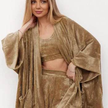 HiLoc Autumn Solid Velvet Shorts Pajamas Sets 3 Pieces Fashion Sexy Crop Tops Lace-Up Loose Robe Sleepwears Women Shorts Suits