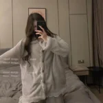 kf-Sb5dcdca3809549ca979de235e4289c4fw-Coral-Fleece-Pajamas-Female-Internet-Celebrity-Sweet-Cardigan-Lace-Flannel-A-Loungewear-Set-Can-Be-Worn