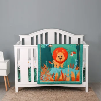Jungle Theme 3Pcs Cot Newborn Boy Nursing Bedding Bed Set Baby Crib bedding set (Baby Comforter Fitted Sheet Crib Skirt)