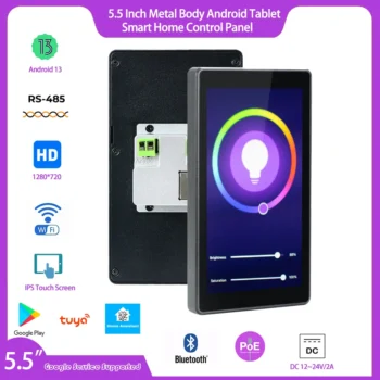 5.5 Inch inwall Metal Body Smart Home Control Panel Android 13 POE Tablet Tablet with RS485 Built-in Google Play for 86 Wall BOX