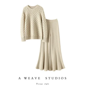 100% suit cashmere Thickened cashmere suit women's cashmere sweater wide leg