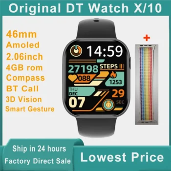 AMOLED DT Watch X Smart Watch 4GB ROM Smart Gesture BT Call Compass Games Music 3D Vision DT Watch 10 Smartwatch Men Women