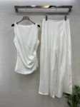 2024 new women's fashion suit side pleated vest top + pleated wide leg pants 2-piece set 0723