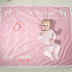 Ylsteed Newborn Photography Background Baby Foot Print Fleece Blanket Baby Monthly Growing Milestone Blanket for Photo Shooting