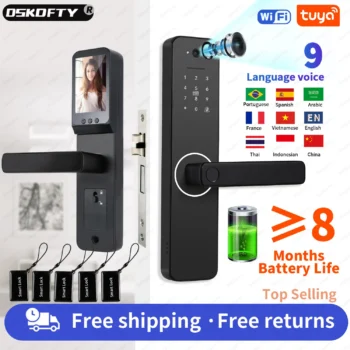 DSKDFTY Camera Digital Electronic Lock Biometrics Fingerprint Smart Door Lock for With Battery for Home House Apartment