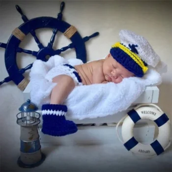 N80C 1 Set Newborn Photography Clothing Baby Girl/Boys Crocheted Knit Costume Outfits Photography Props Includes Hat & Diaper