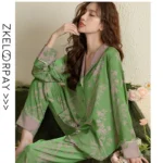 kf-S3882b114407846f8b28251ab29d221e8x-Two-Pieces-Ice-Silk-Pajamas-for-Women-Spring-Autumn-Fashionable-Temperament-Green-Noble-Long-Sleeved-Pants