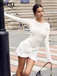 kf-S254915a897f04e6396ae67b422e996a7V-BKQU-Ruched-Bodycon-Dress-Women-Sexy-Long-Sleeve-Twist-Ruffles-Hem-Mini-Dresses-Autumn-White-Elegant