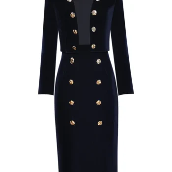 Runway Designer Spring Autumn New High Quality Button Tops Slim Pencil Skirt Party Casual Elegant Chic Vintage Black Women's Set