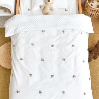 3PCS Bedding Set Vintage Cartoon Cotton Baby Children Crib Bed Duvet Cover Sheet Pillowcase Without Filler